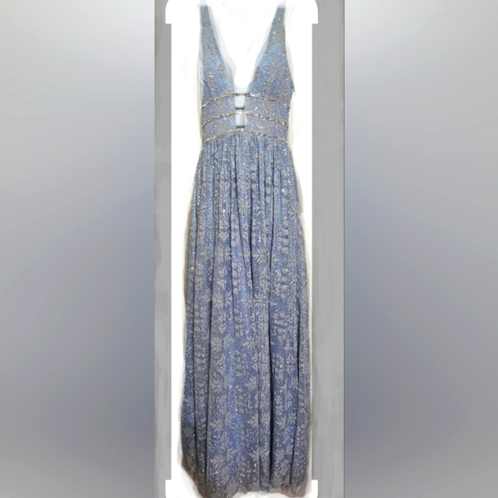GB Juniors sparkling silver glitter Pastel blue long formal party dress Size 1